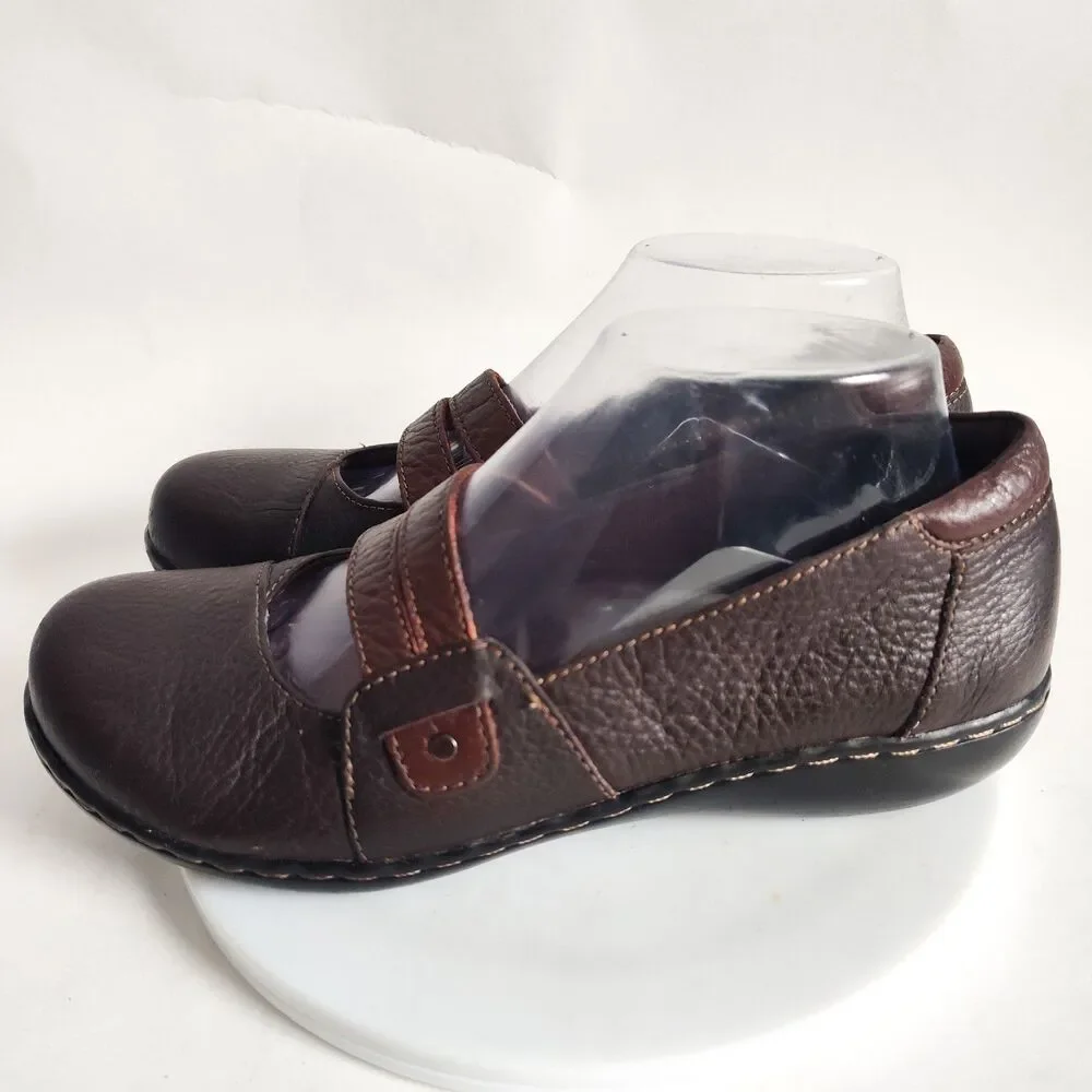 Clarks Loafers Womens 7.5 Brown‎ Ashland Twist Mary Jane Leather Slip-on Comfort